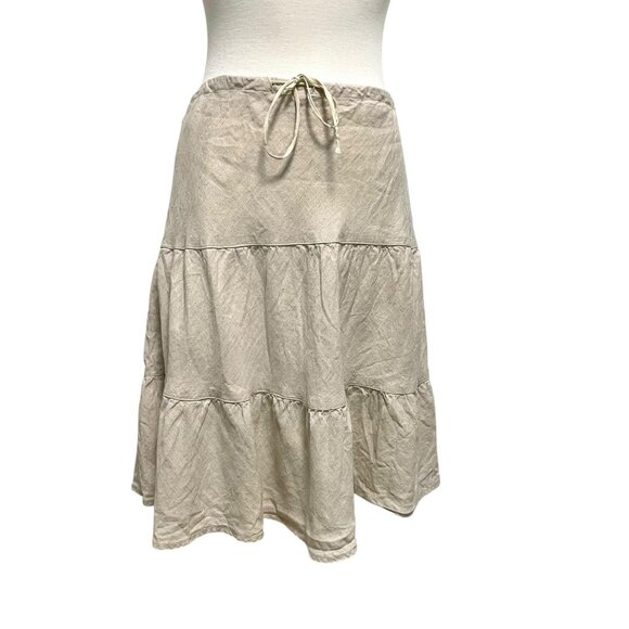 Allen Allen 100% Linen Tiered Peasant Y2K Skirt Classic Summer Beige size Large - Picture 1 of 5